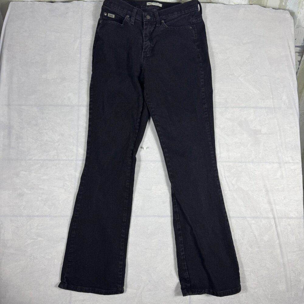 Lee Women's Bootcut Leg Jeans Black Denim Relaxed Fit Dark Wash Stretch 6 Medium